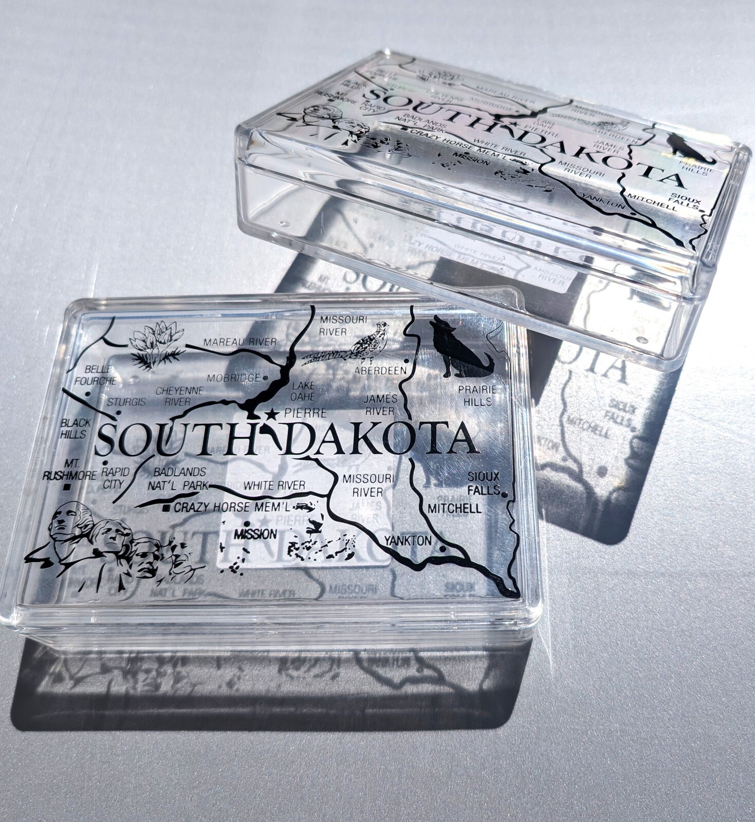 2 South Dakota State shaped Containers, clear Acrylic candy container w/ Imprint