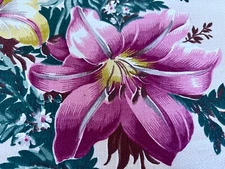 30s Stargazer Lilies on Cream Mid Century Arts & Crafts Barkcloth Vintage Fabric