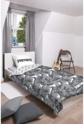 Fortnite Graues Einzelbett Set Bettwäsche 140X200CM Kissenbezug 100% Baumwolle