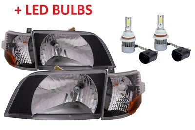 BLUE BIRD VISION SCHOOL BUS 2004 2005 2006 BLACK HEADLIGHTS HEAD LAMPS LED 4PC