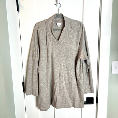 J. Jill PureJill Taupe Oversized V-Neck Long Flowy Long Sleeve Slouchy Top XL