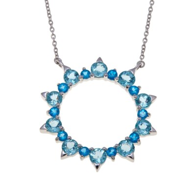 Womens Cute Neon Blue Apatite Open Circle Sterling Silver Necklace, New