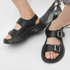 Men's Beach Summer Sport Sandals Platform Flats Comfort Leather Shoes Thick Sole