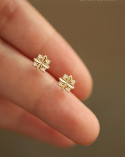 14k Gold Filled Cross Flowers Zircon Stud Earrings