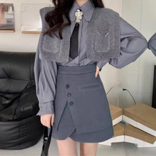 Women Necktie PU Faux Leather Tie Punk Metal Buckle Flower Accessory Novelty