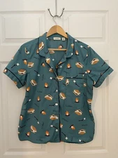 LL Bean Campfire S’mores Womens M Sleep Shirt Pajama Top Shortsleeve