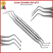 Set Of 3 Lucas Bone Curette Periodontal Surgical Cyst Removal Hollow Handle New