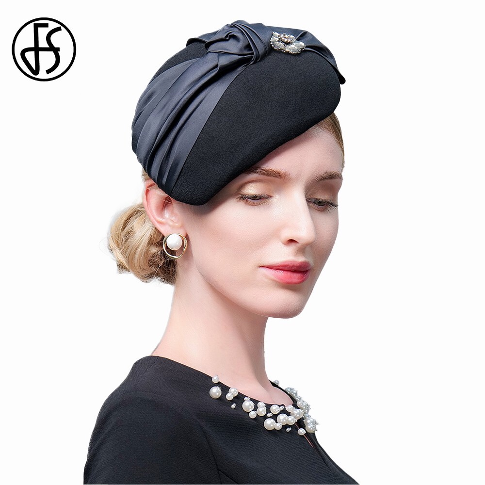 Black Womens Derby Dress Fascinator Hats Wool Felt Fedora Pillbox Hat Church  | eBay