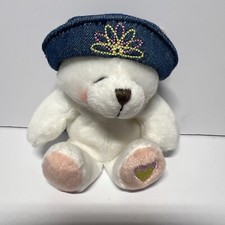 Hallmark UK Forever Friend Mini Blushing Polar Bear        Denim Hat  RARE