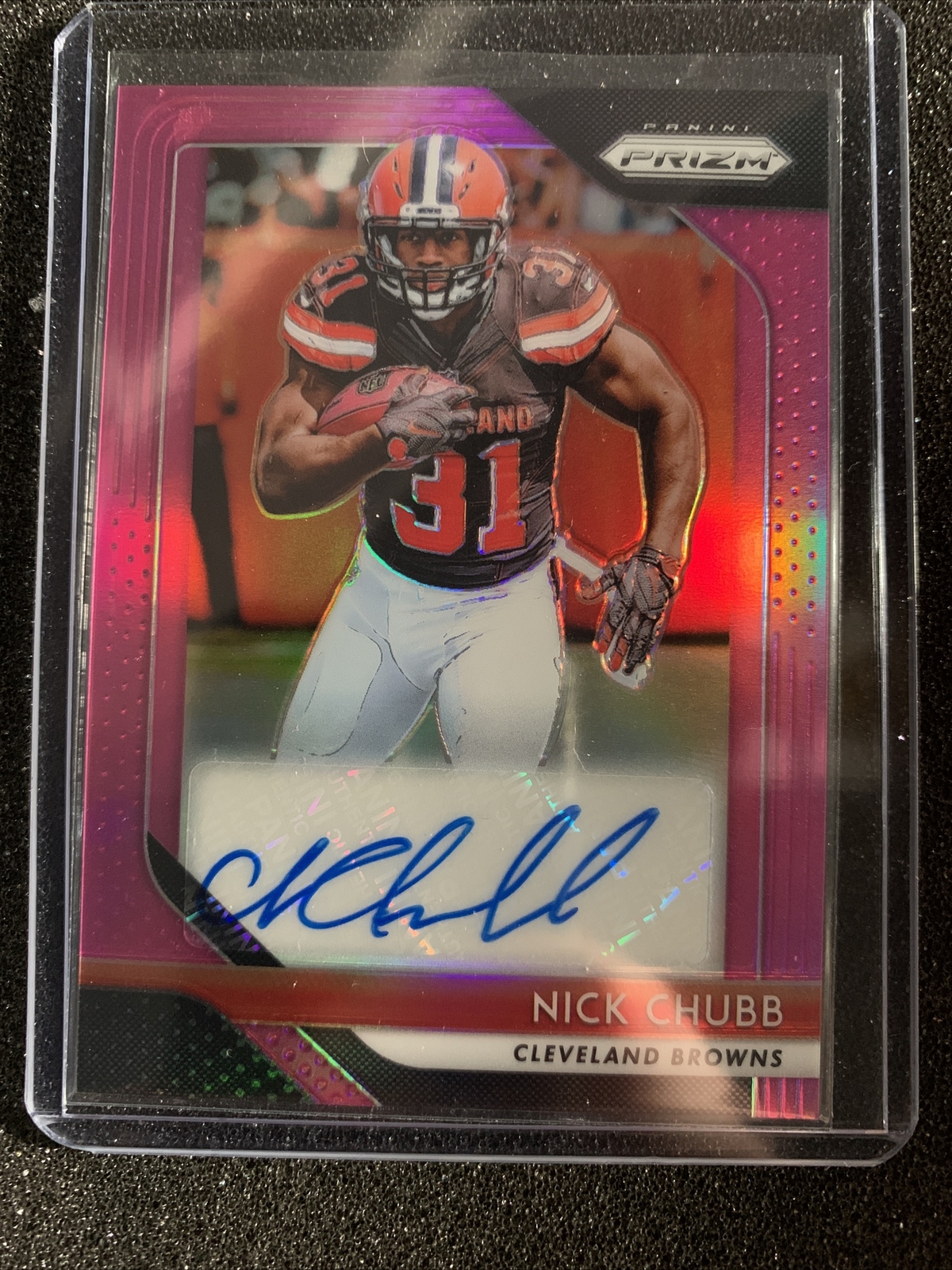 2018 Panini Prizm AUTOGRAPHS (PINK) #RANC Nick Chubb RC Rookie AUTO - B