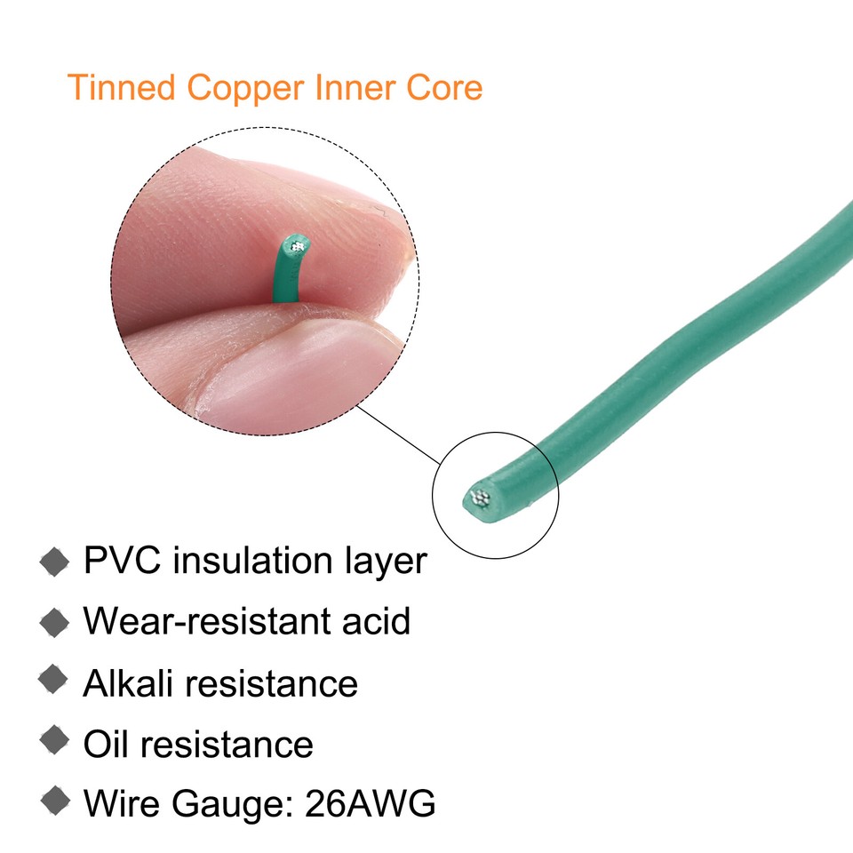 26AWG Gauge Stranded HookUp Wire PVC Tinned Copper Wire Spool 30m