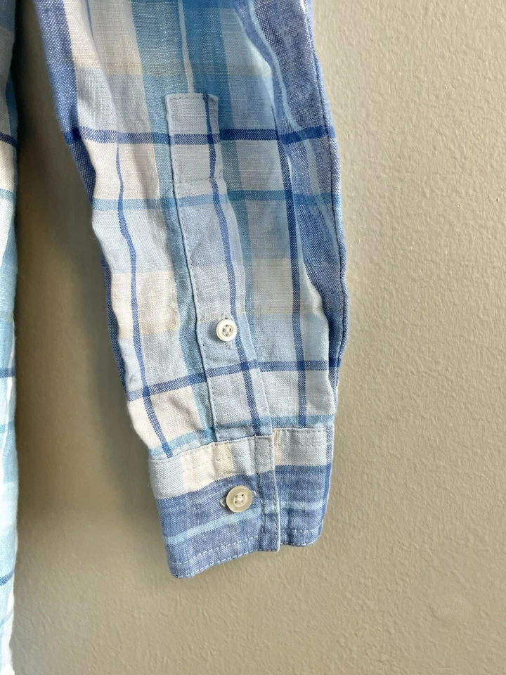 Cherokee 女式 100% 亚麻纽扣衬衫蓝色条纹女式 16W 码 — 第 3/4 张图片