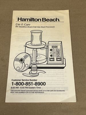 Hamilton Beach Use&Care for Hamilton Beach Full Size Food Processors