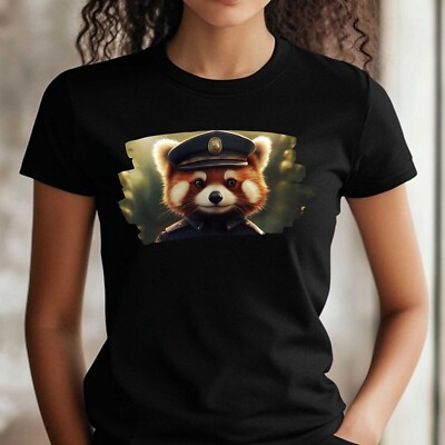 Frauen T-Shirt Roter Waschbär als Polizist Motiv Baumwolle Größe S bis 3XL