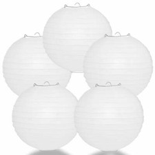  5-PACK 12" White Round Paper Lantern, Even Ribbing, Hanging Decoration