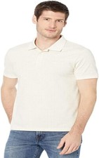 Calvin Klein Men's White Short Sleeve Smooth Cotton Grid Print Polo, Cream, L