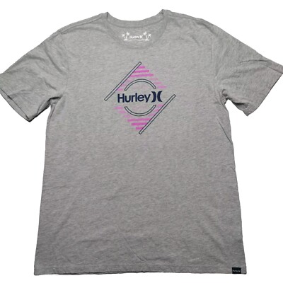 Hurley Men's Large Heather Gray Pink Stairway Logo Cotton Blend S/S T-Shirt NEW