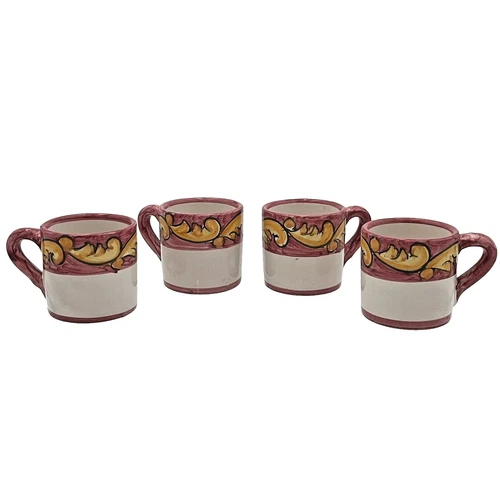 Solimene Vietri Italy Vintage Espresso Mugs Fluer De Lis Pattern RARE (Set of 4)