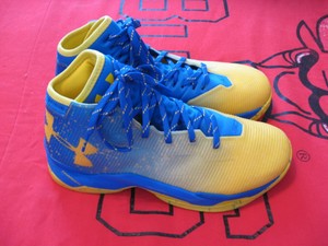 yellow and blue basketball shoes