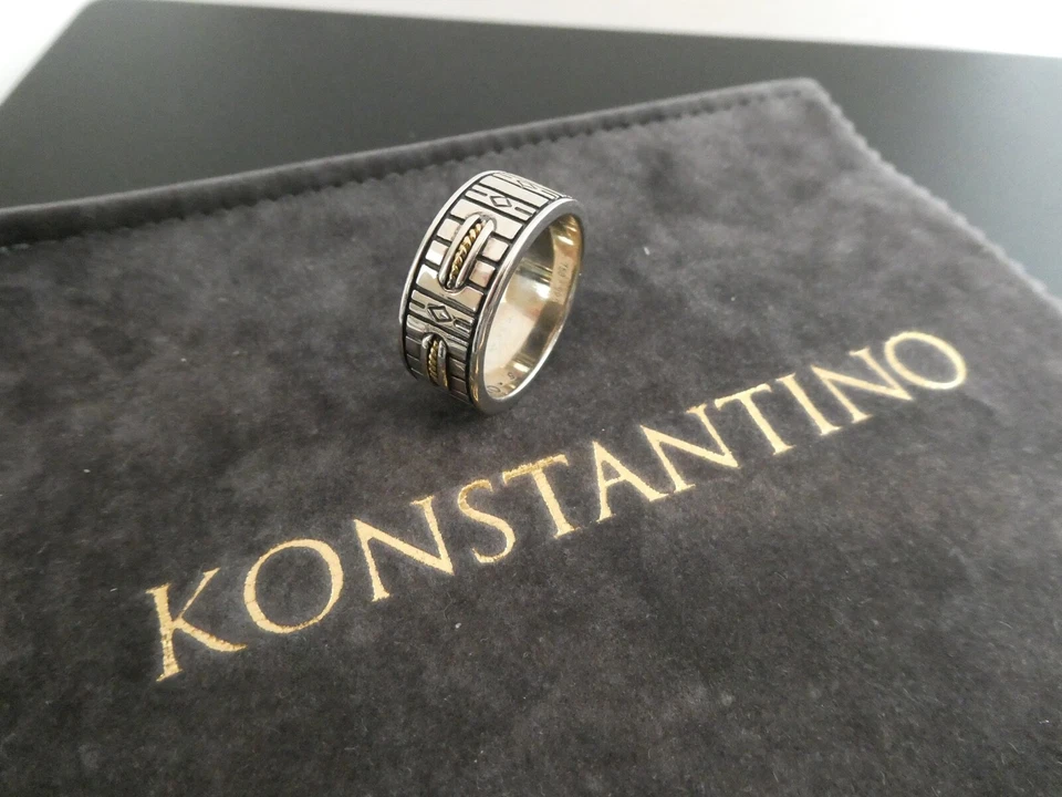 ANILLO banda para hombre CONSTANTINO de plata esterlina 925 y 18 quilates con detalles YG PERSEUS 11,5 Foto 2 de 4