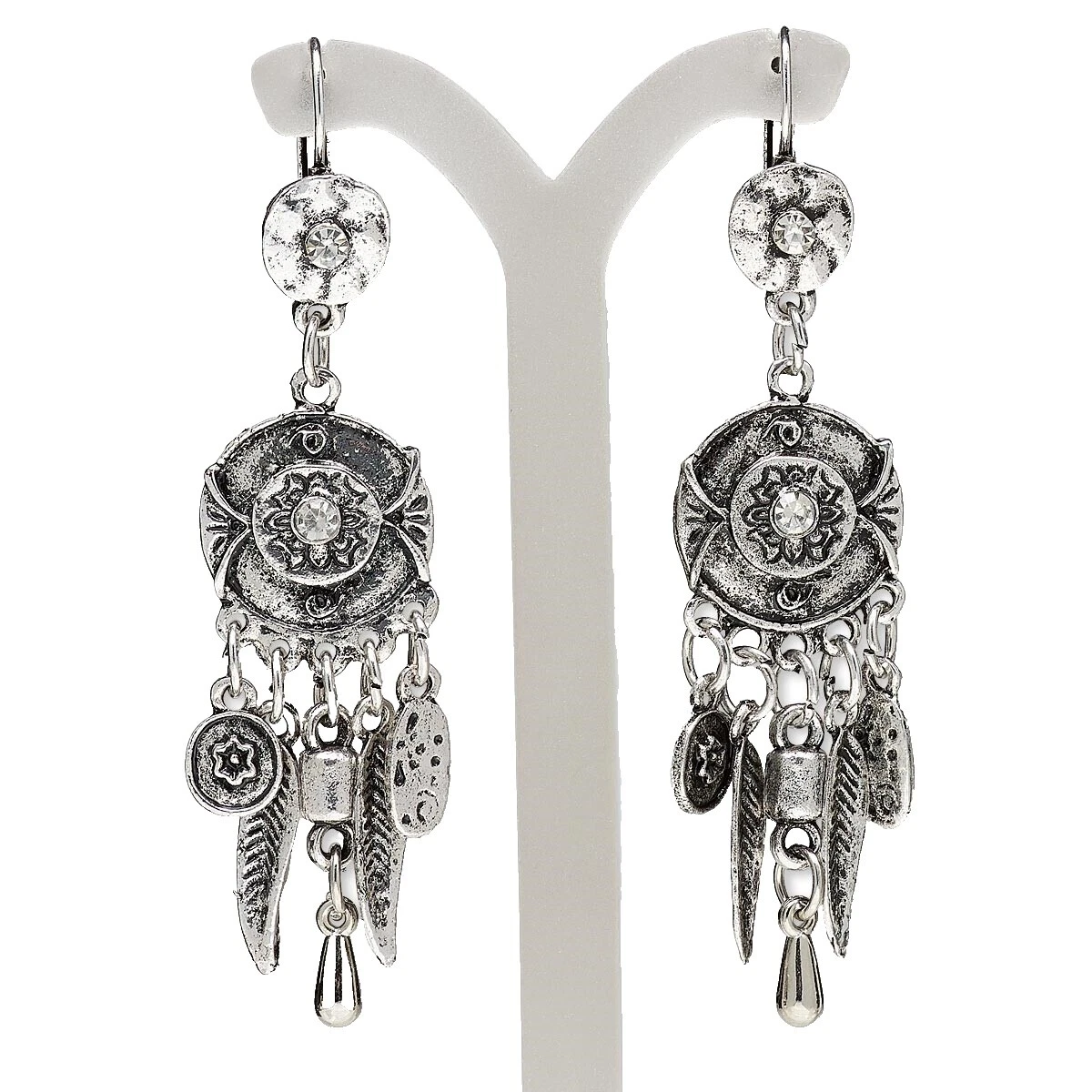 Pluma de Cristal Pendientes de Moda Plateado Plata