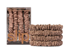 Slip Silk Hair Ties Light Brown Skinny Scrunchies Set of 4- Brand New
