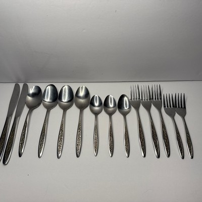 Customcraft Korea Stainless  Flatware Floral MCM 14 Pieces Forks Knives Spoons