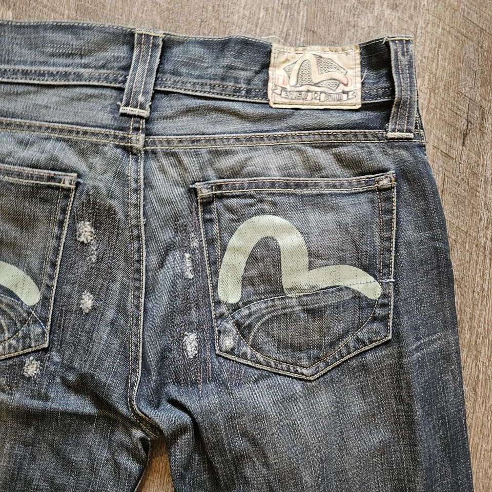 Jeans jeans japonês Y2K Evisu x Puma azul genes TLNR fino RARO tamanho 34 X 38 - Imagem 2 de 4