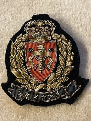 customized hand embroidered bullion Fabric wire Brass blazer badge brooch, pin 