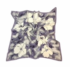 Ellen Tracy Silk Square Scarf Lavender Ivory Floral Print 34x34"