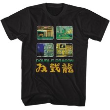 Double Dragon - Pantallas de Juego - Clásicos Americanos - Negro Sólido Adulto Manga Corta