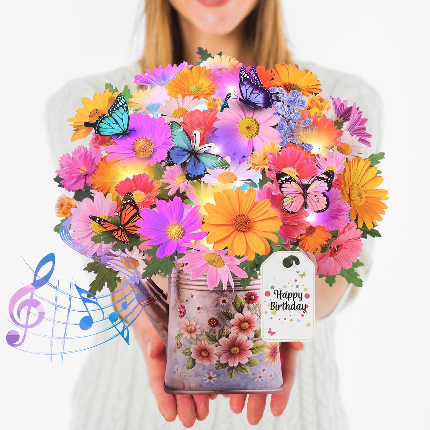 3D Pop Up Birthday Card with Music  Lights - Flower Bouquet Gift