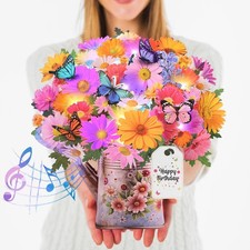 3D Pop Up Birthday Card with Music Lights - Flower Bouquet Gift