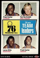 1974 Topps #94 Fred Carter / Leroy Ellis / Tom Van Arsdale 76ers Leaders 3 - VG