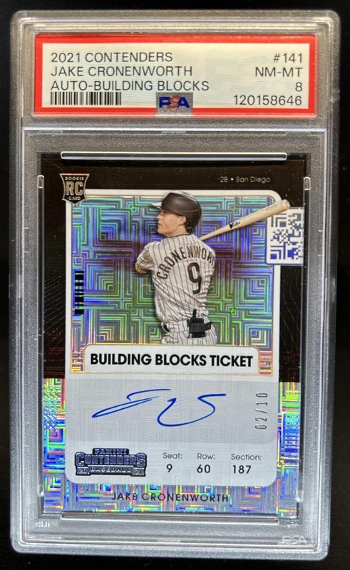 2021 Panini Contenders Jake Cronenworth RC Building Blocks Auto #/10 PSA 8