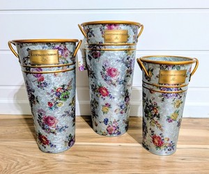 Mackenzie-Childs Flower Market Galvanized Flower Buckets Set of 3 Floral Cans