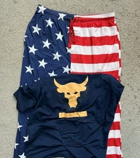 2 Lot Under Armour Project Rock Mens XL Bull T Shirt Bio World USA Sleep Pants