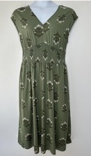 Women Old Navy L Olive Green Smocked W/Floral Design Midi Dress, Cottage Core
