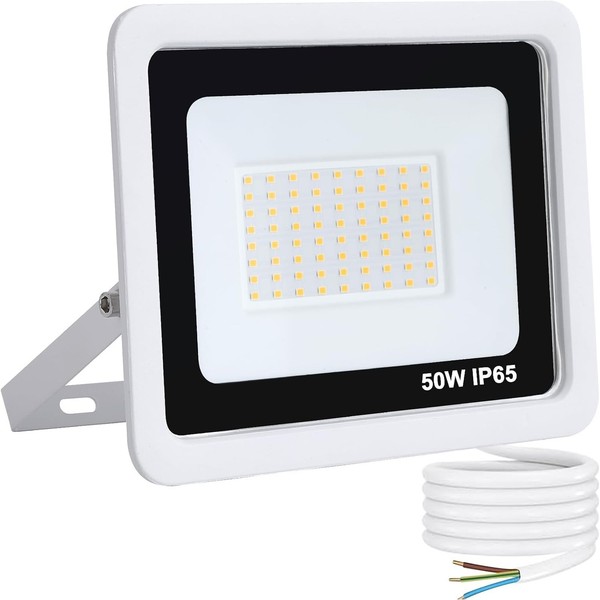 LED Strahler AußEn 50W 5000 Lumen 3000K Warmweiß IP65 Fluter Scheinwerfer Weiß-image