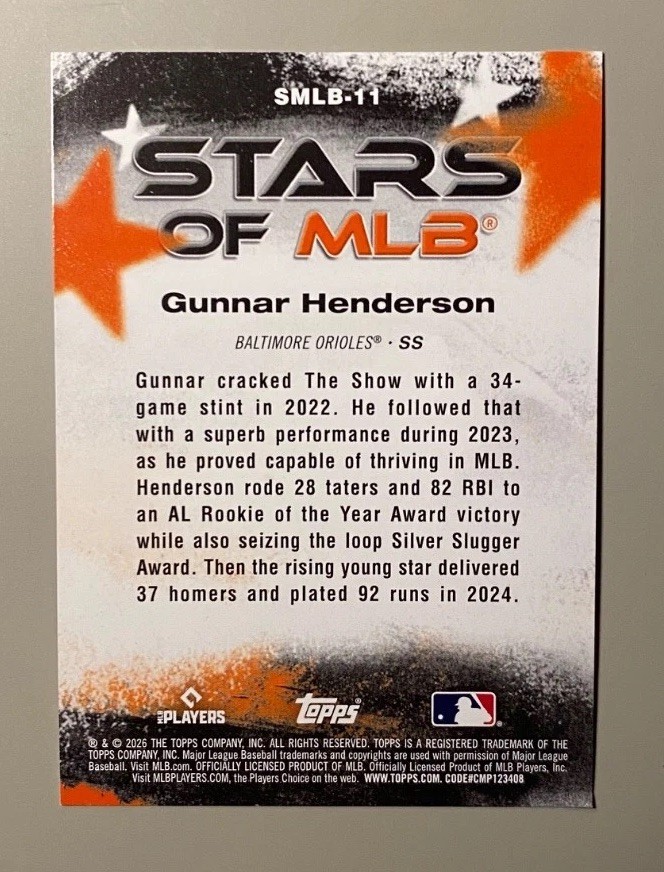 Gunnar Henderson #SMLB-11 - 2026 Topps - Series 1 - Stars Of MLB