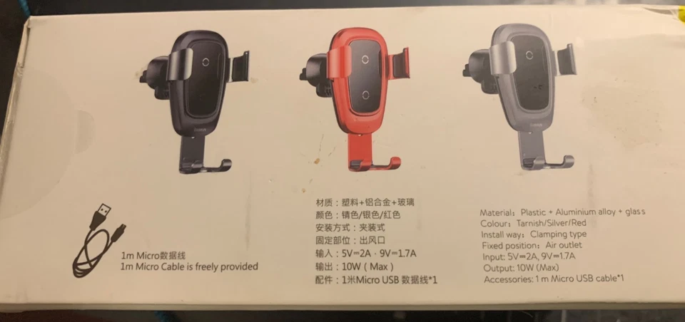 Baseus 10w Fast QI Wireless Charging Car Phone Holder Mount for Apple/Samsung - Image 3 of 4