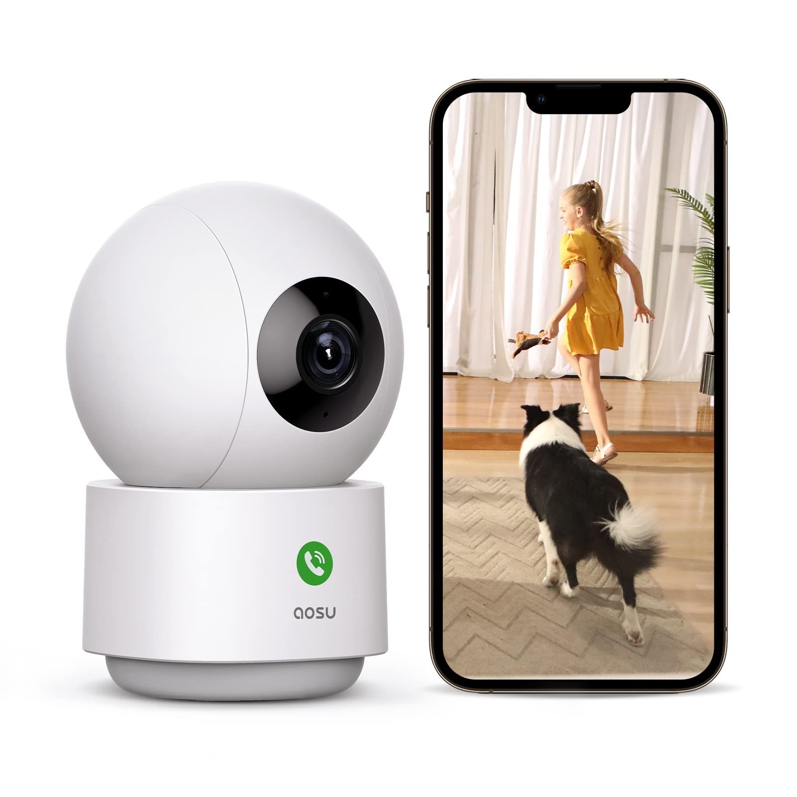Aosu 3Mp Security Camera Indoor, 2K Monitor Pet Camera 360° For Home Security