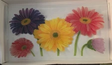 Peggy Karr Gerbera Daisy Fused Glass Tray 14" x 7.5". Excellent condition.