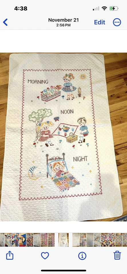 Edredón de cuna vintage hecho a mano cosido en cruz 41x32 multicolor niña niño  Foto 2 de 4