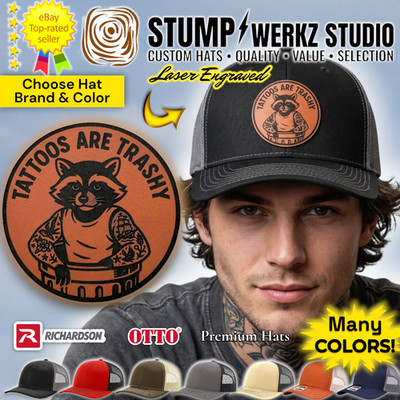 Custom Hat Trucker Baseball Cap Richardson Leather Patch Gift TATTOOS ARE TRASHY