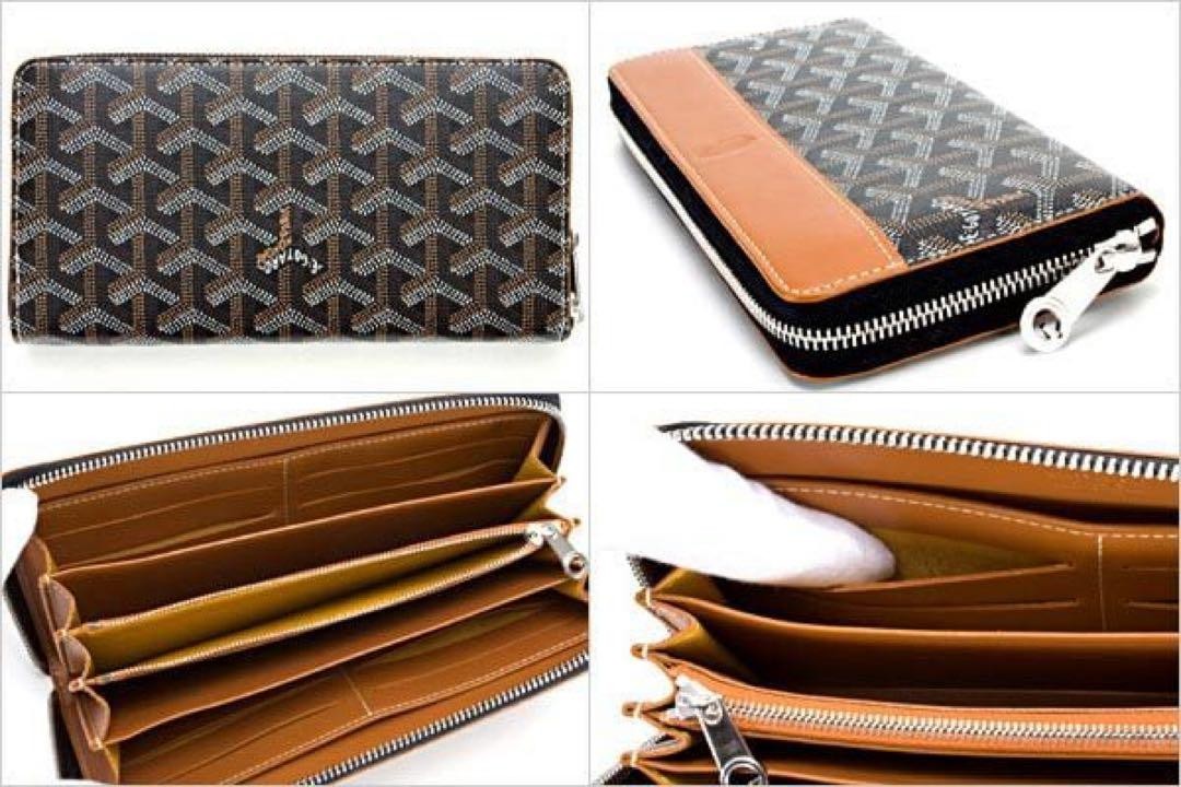 Goyard ZIP Wallet ブラック/ブラウン Authentic GOYARD Saint Louis PM Pochette Black-Brown Canvas