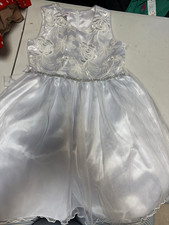 Bonnie Jean White Formal Dress Girls Size 10 Lace Bodice Rhinestone Waist Poly