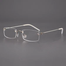 NEW Pure Titanium Men Woman Eyeglass Frames Rectangle Rimless Glasses 53-19-145