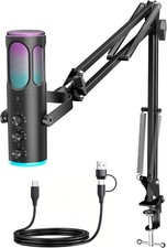 USB Gaming Microphone for PC PS5 PS4 Mac Condenser Mic Boom Arm RGB Mute