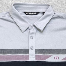 Travis Mathew Polo Shirt Men's Extra Large Grey Stripe Golf Performance Logo